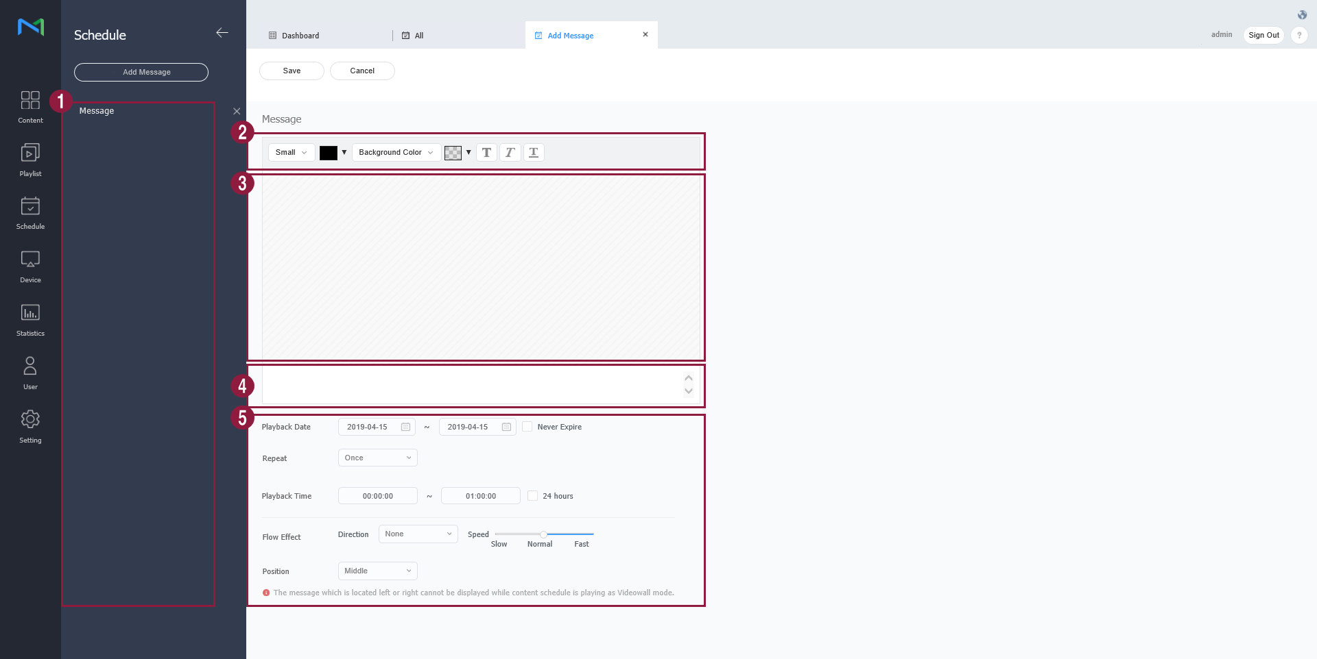 메시지 스케줄 만들기 - MagicINFO Server 9 - Global Site