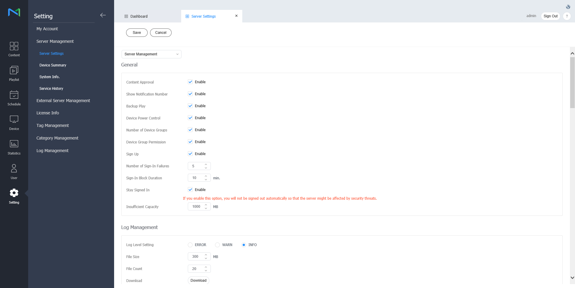 MagicINFO Server 관리하기 - MagicINFO Server - Global Site