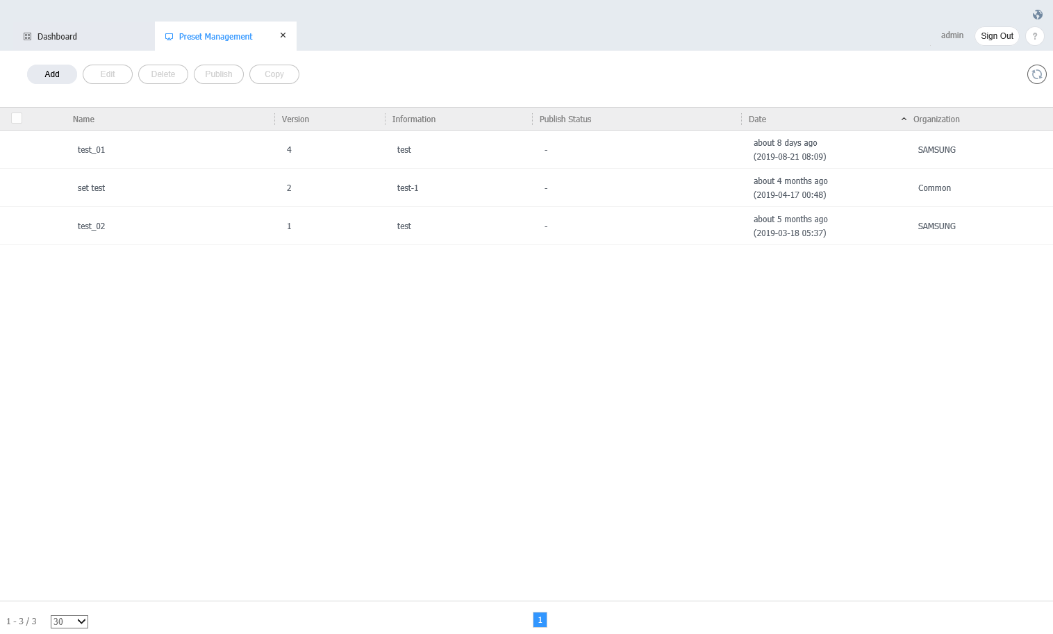 프리셋 관리하기 MagicINFO RM Server Global Site
