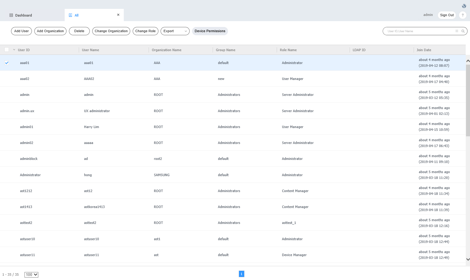 장치 관리 - MagicINFO RM Server - Global Site