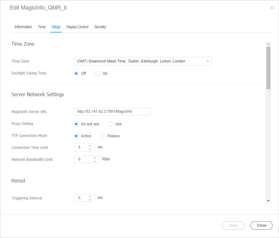 장치 설정 수정하기 MagicINFO Server 8 Global Site