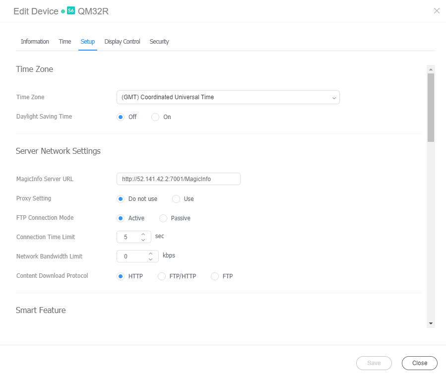 장치 설정 수정하기 MagicINFO Server 9 Global Site