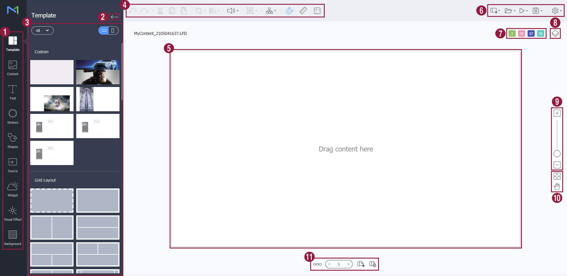 Web Author 콘텐츠 제작 화면 알아보기 - MagicINFO Server 9 - Global Site